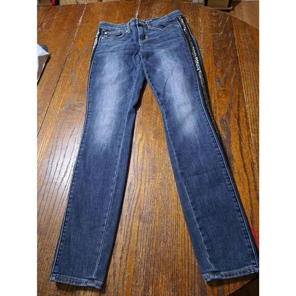 Size 2 26 Gap Leggings Denim Blue Jean Jeggings Black Silver Beaded Side Detail - Picture 1 of 3